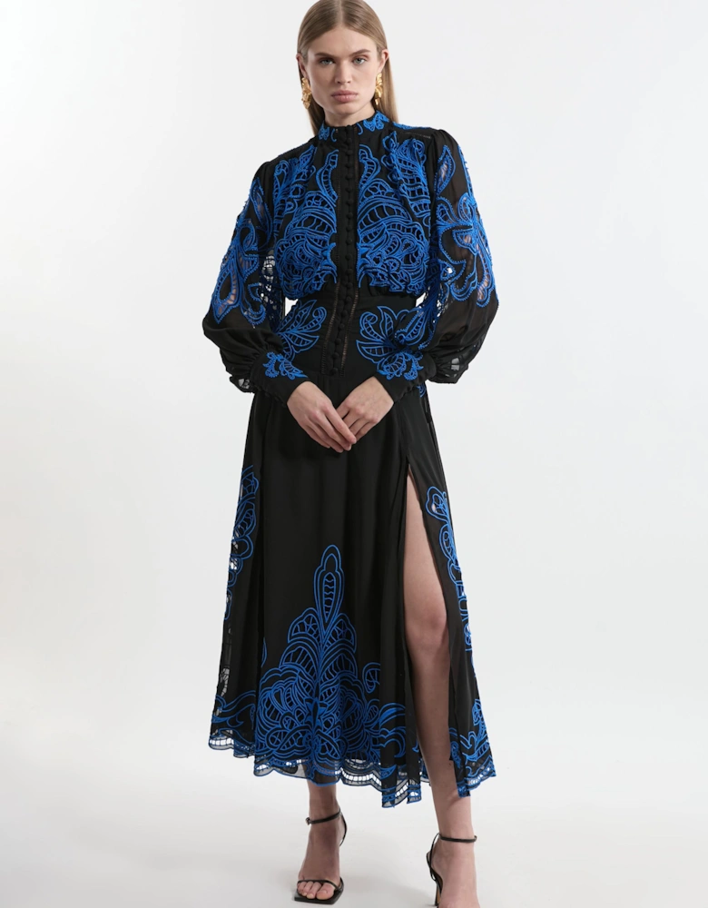 Tall Cut Work Embroidered Woven Maxi Dress