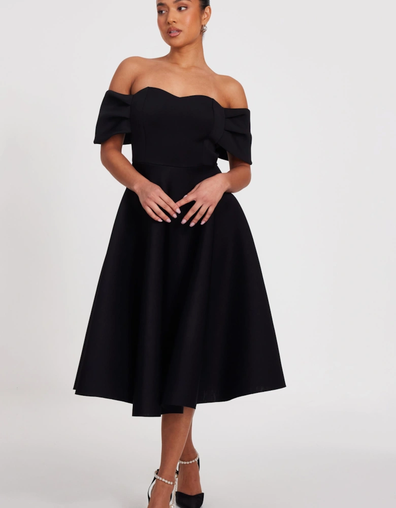 Black Petite Bardot Midi Skater Dress