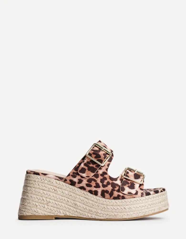 Impact Leopard Print Double Buckle Espadrille Wedge Mule