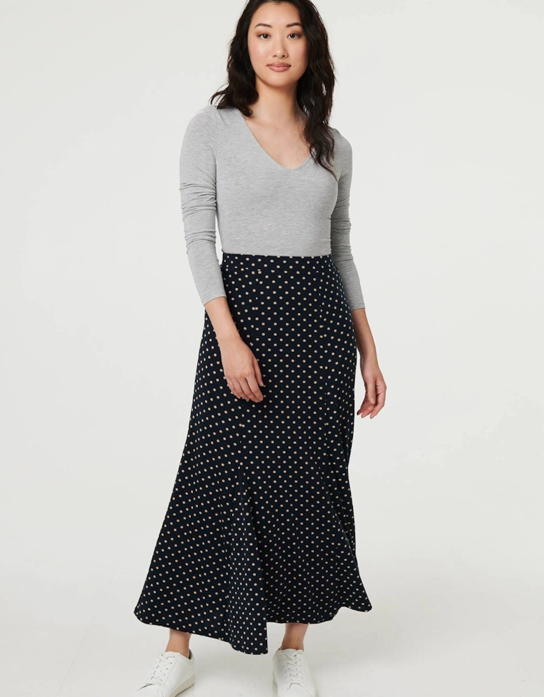 Polka Dot Print High Waist Maxi Skirt