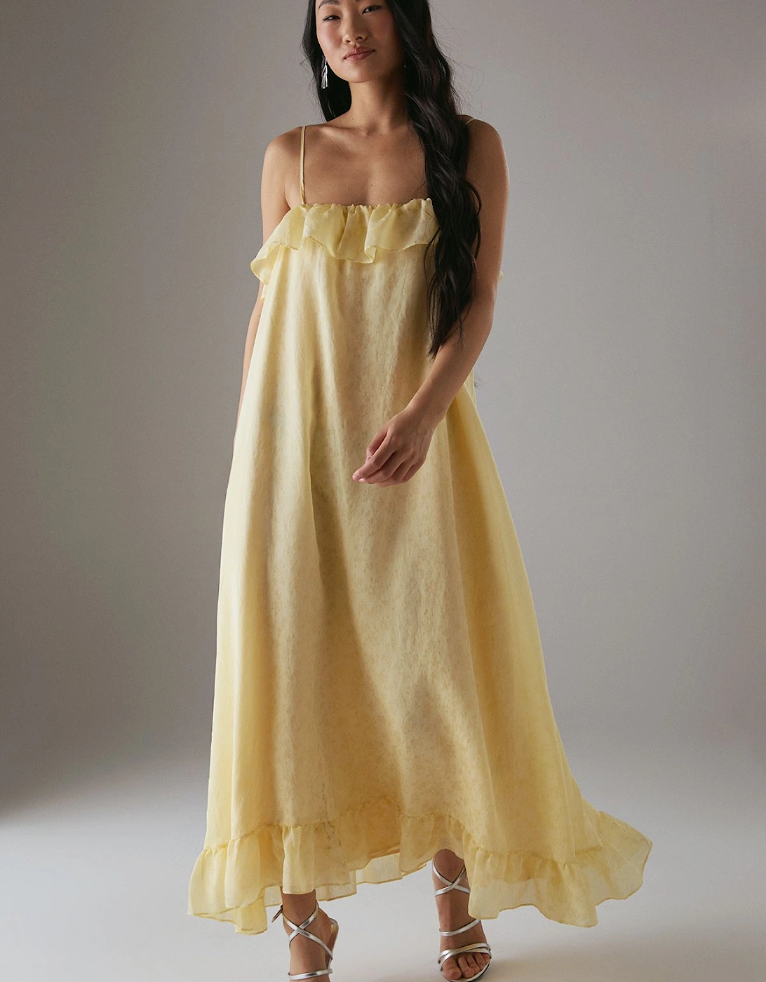 Petite Rose Organza Strappy Frill Midi Sundress, 2 of 1