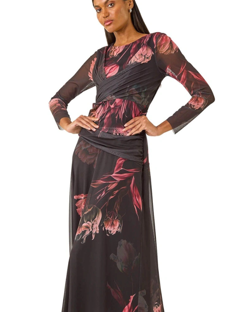 Floral Mesh Stretch Maxi Dress