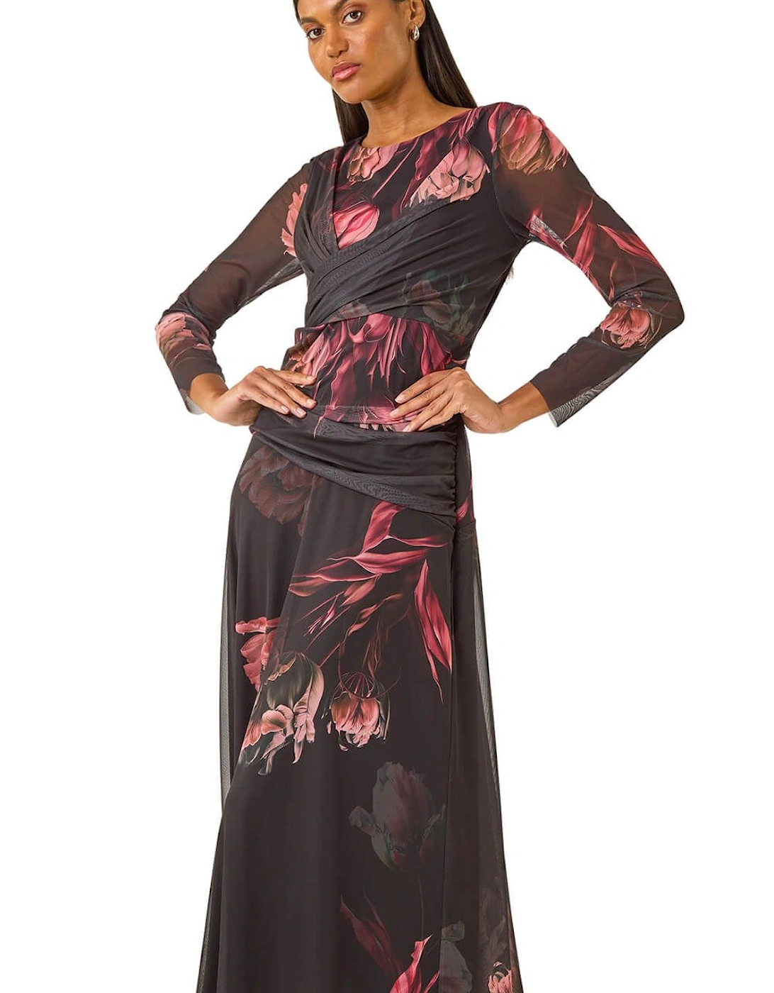 Floral Mesh Stretch Maxi Dress, 2 of 1