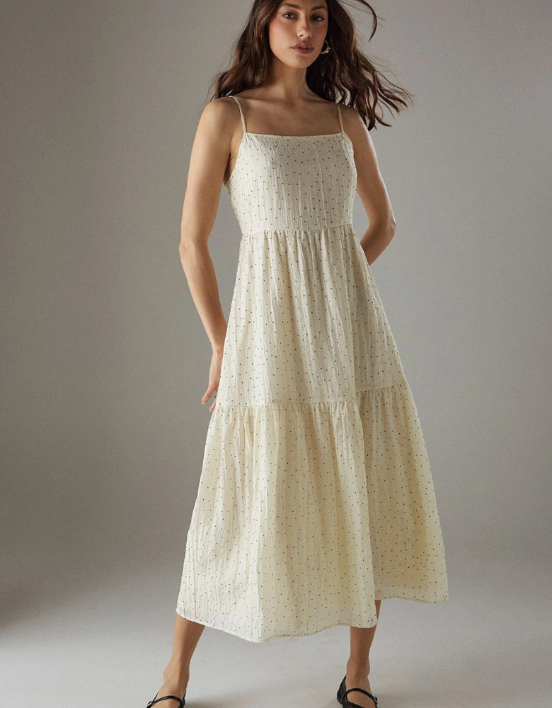 Spot Organza Strappy Smock Midi Dress