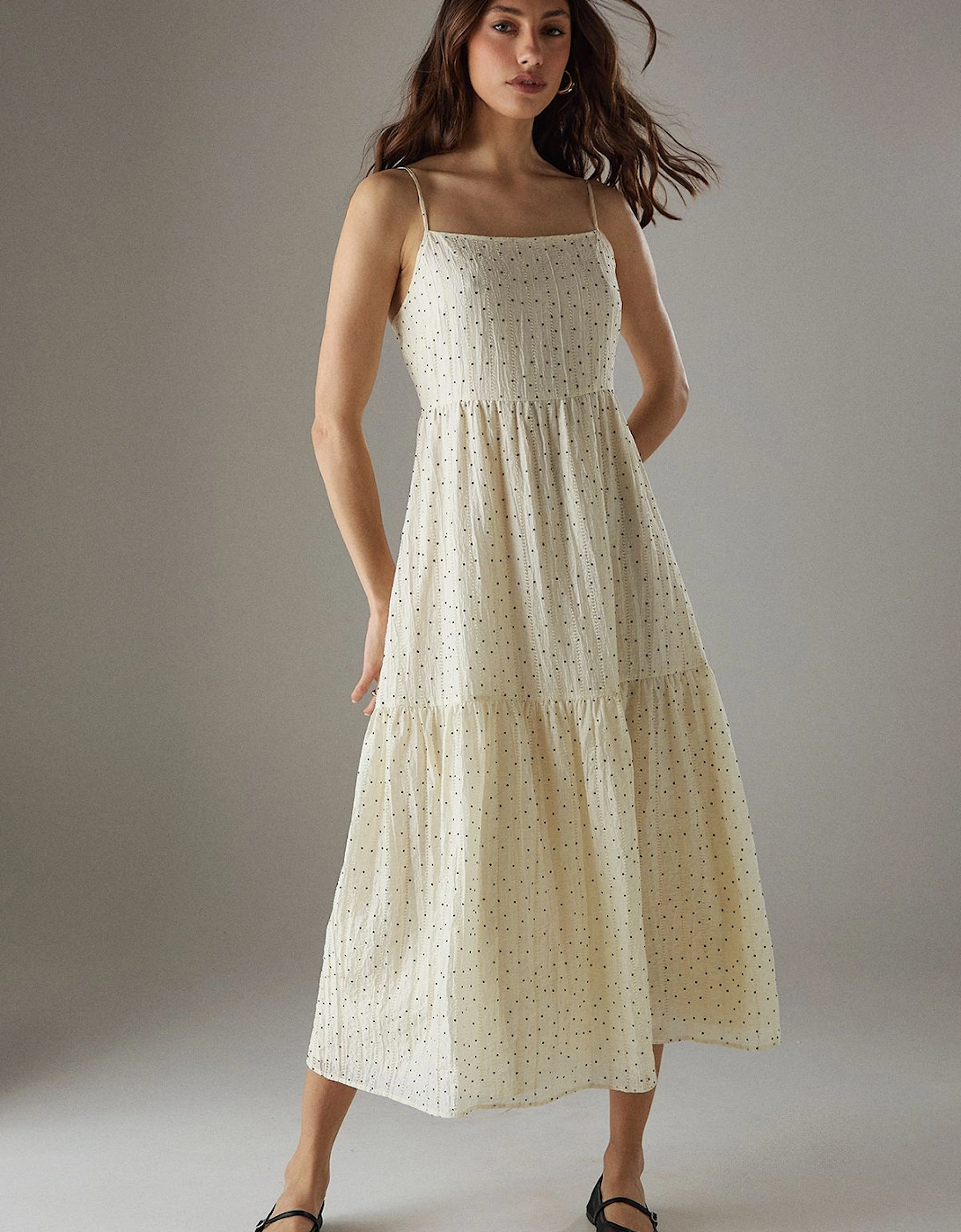 Spot Organza Strappy Smock Midi Dress, 2 of 1