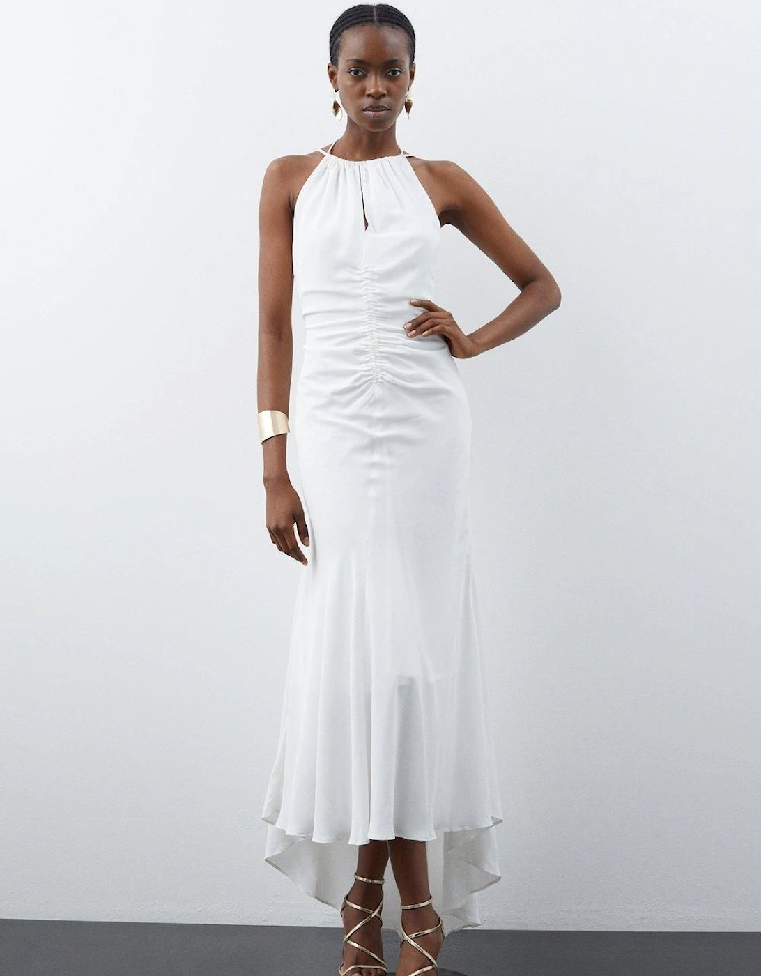 Premium Ruched Halter Strappy Maxi Dress, 2 of 1
