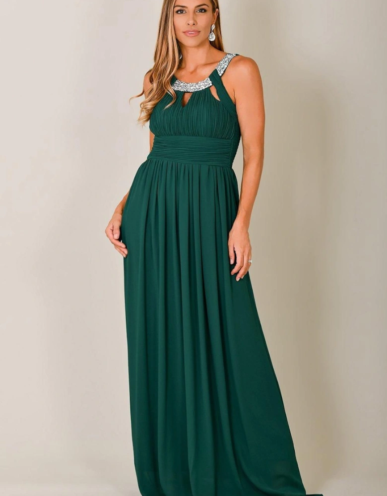 Diamante Neck Chiffon Maxi Dress