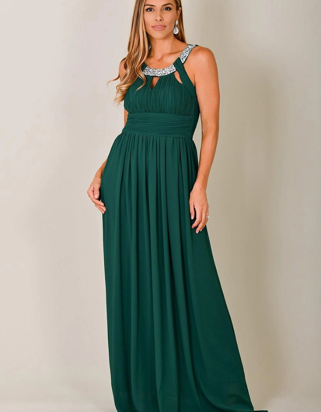 Diamante Neck Chiffon Maxi Dress, 2 of 1