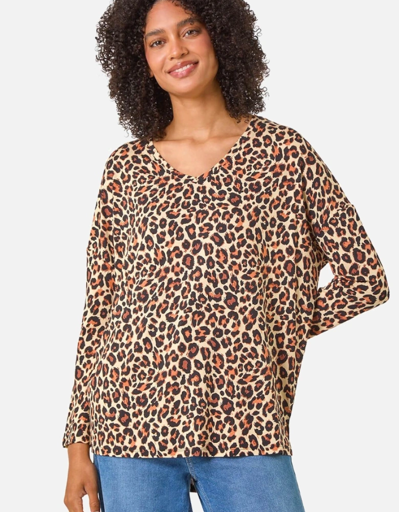 Animal Print V-Neck Tunic Stretch Top