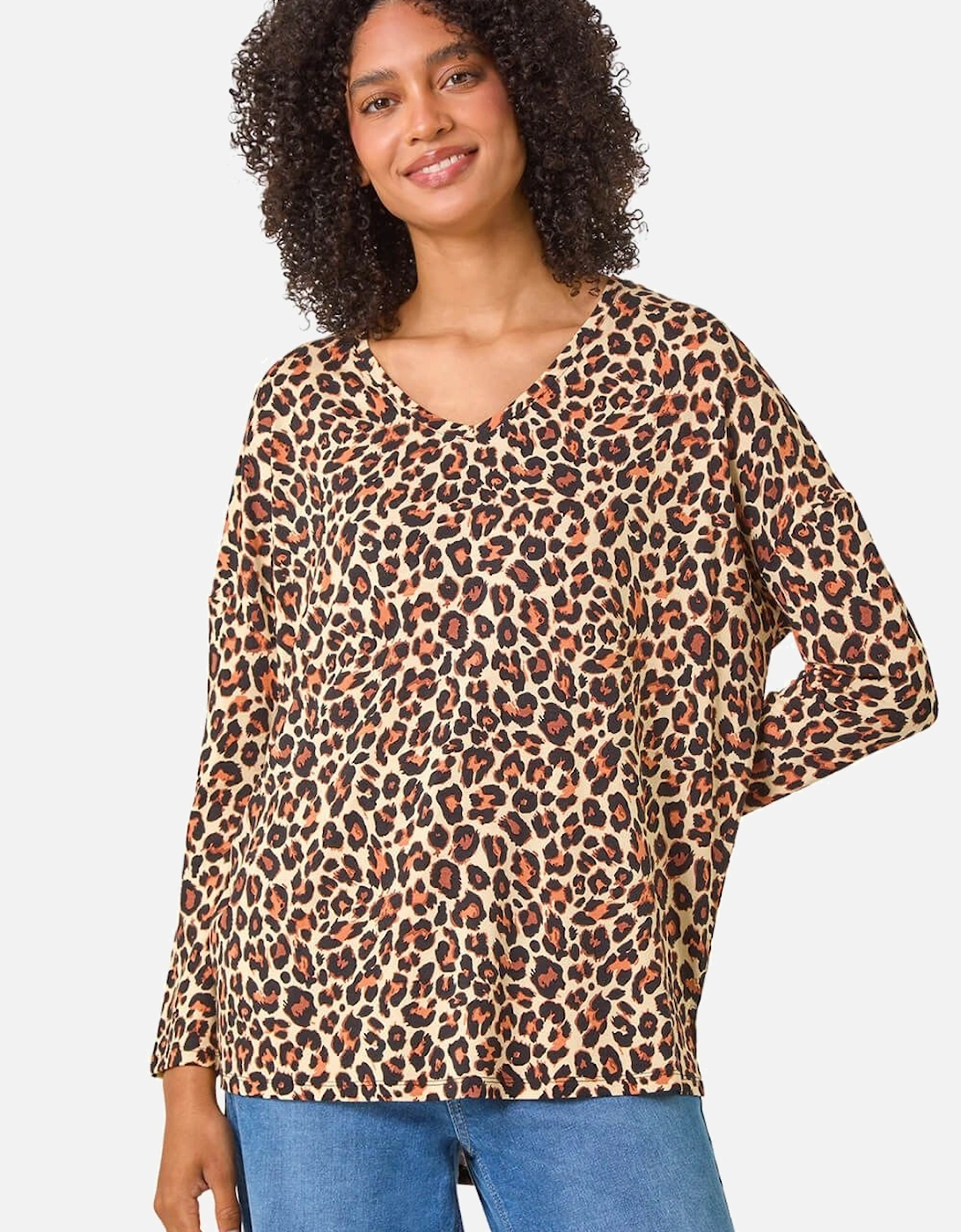 Animal Print V-Neck Tunic Stretch Top, 2 of 1