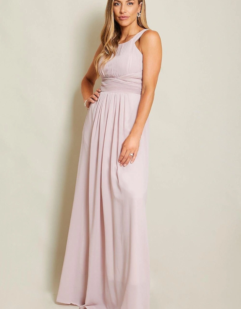 Pleated Front Chiffon Maxi Dress