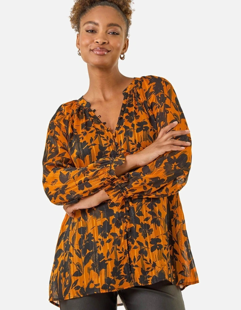 Metallic Floral Buttoned Blouse