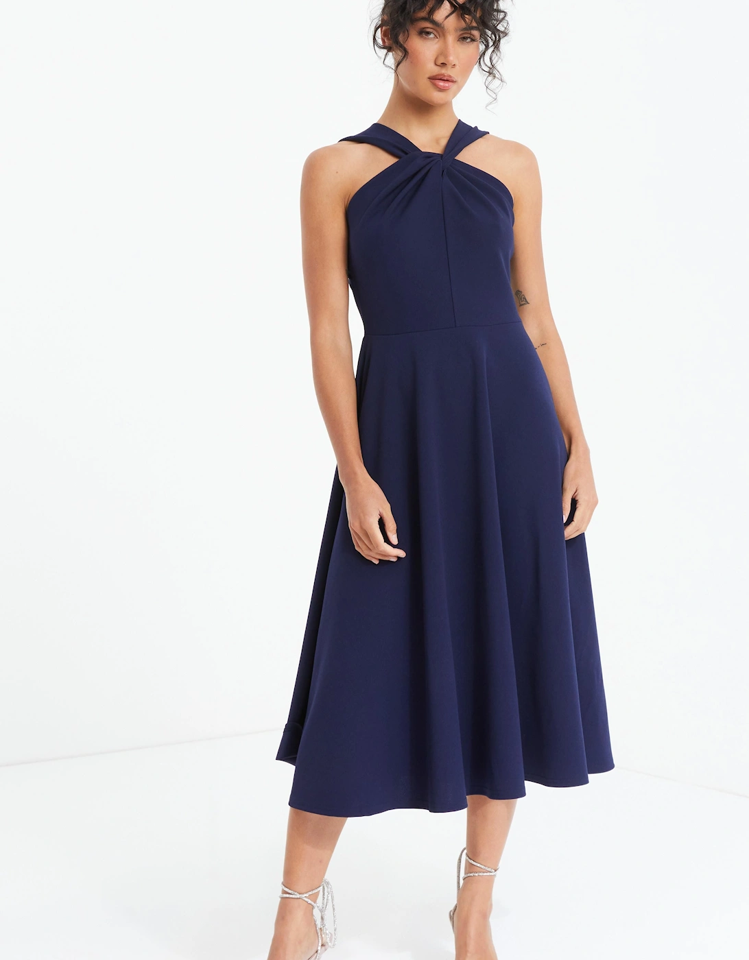 Blue Cross Front Skater Midi Dress, 2 of 1