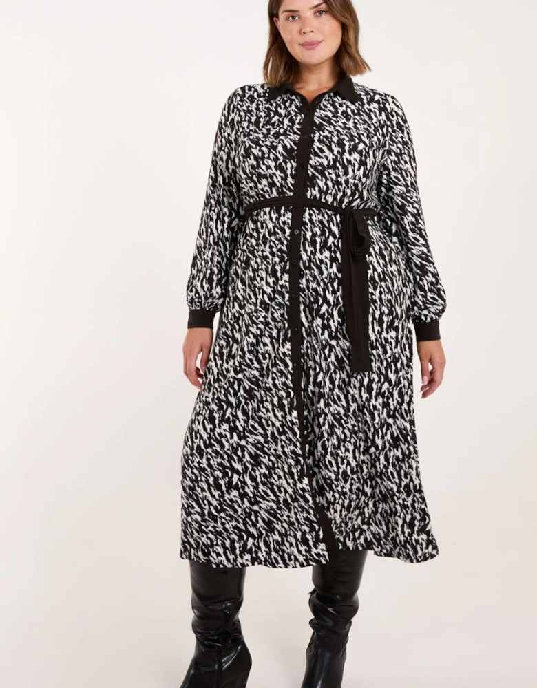 Curve Constrast Belted Midi Shirt Dress