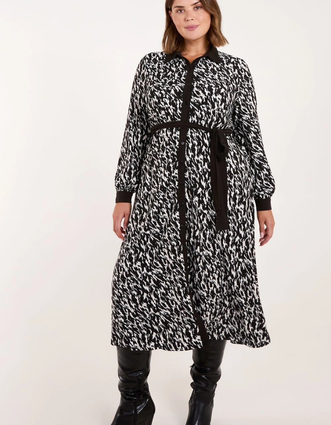 Curve Constrast Belted Midi Shirt Dress, 2 of 1
