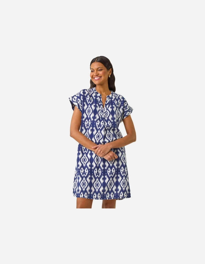 Aztec Print Linen Mix Shift Dress