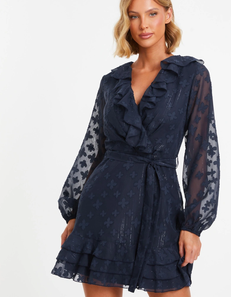 Blue Chiffon Dobby Mini Skater Dress