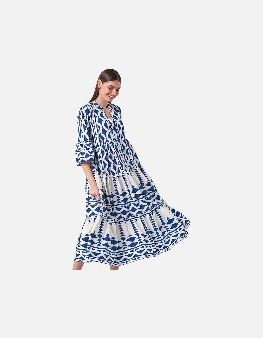 Aztec Print Tiered Midi Smock Dress, 2 of 1