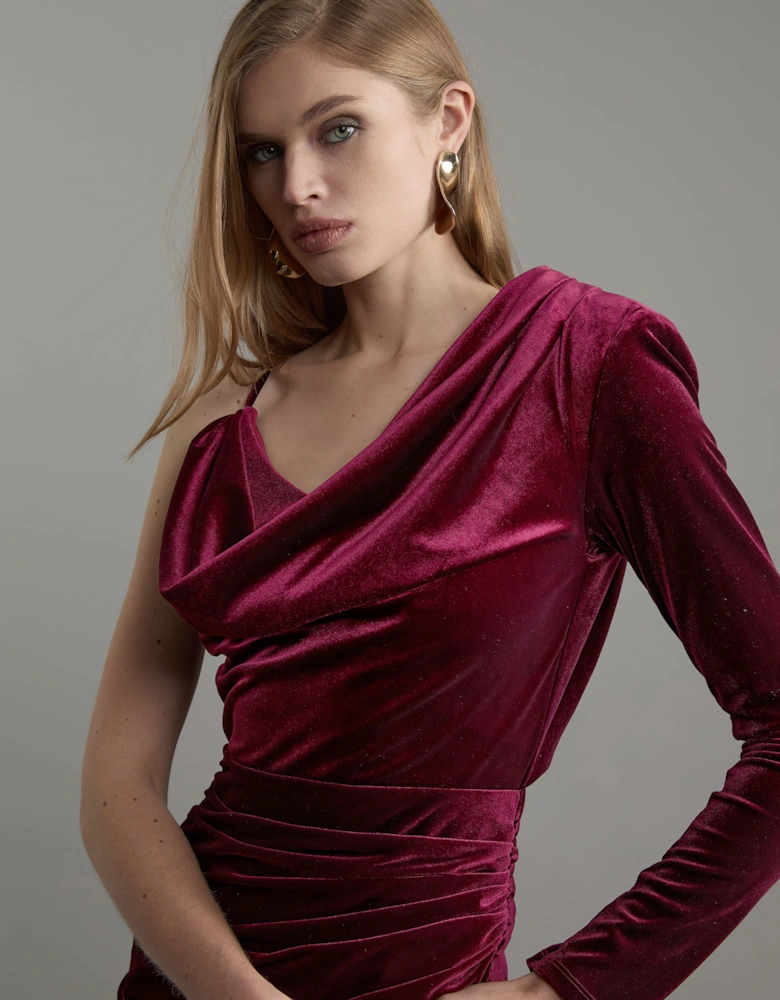 Petite Velvet Asymmetric One Shoulder Tailored Maxi Dress