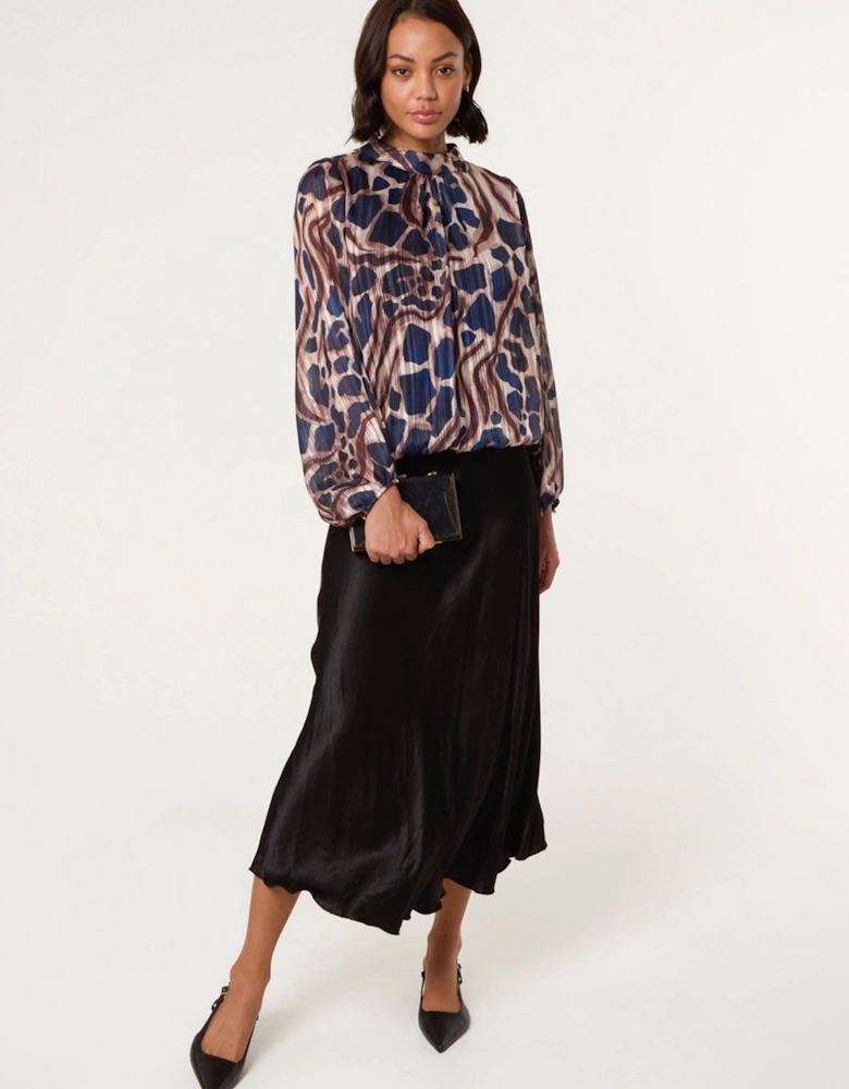 Navy Metallic Stripe Puffball Blouse