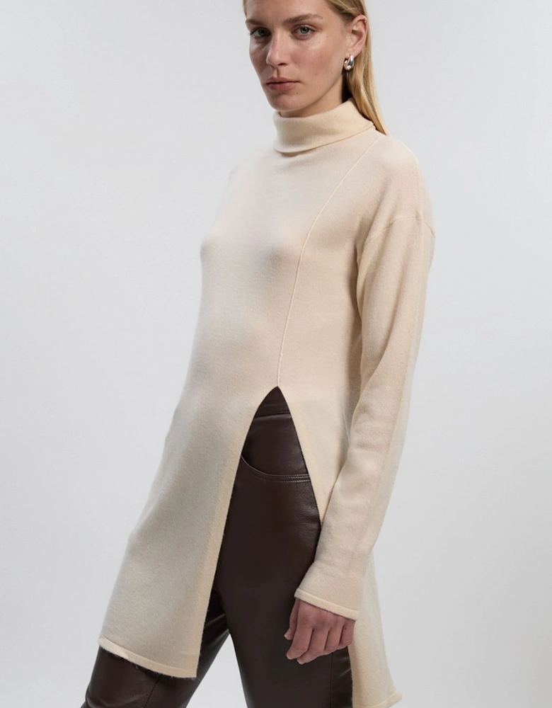 Cashmere Blend Deep Slip Longline Knit Top
