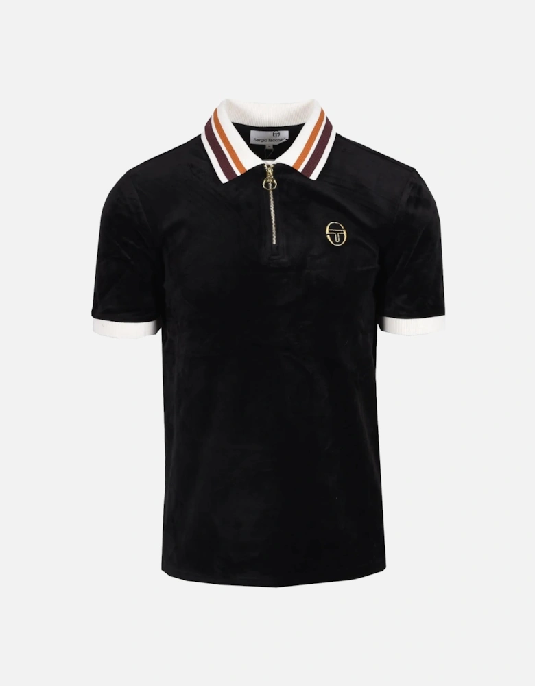 Mahony Velour Zip Polo Shirt Black/Gold