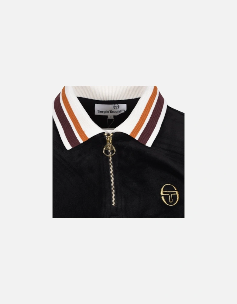 Mahony Velour Zip Polo Shirt Black/Gold