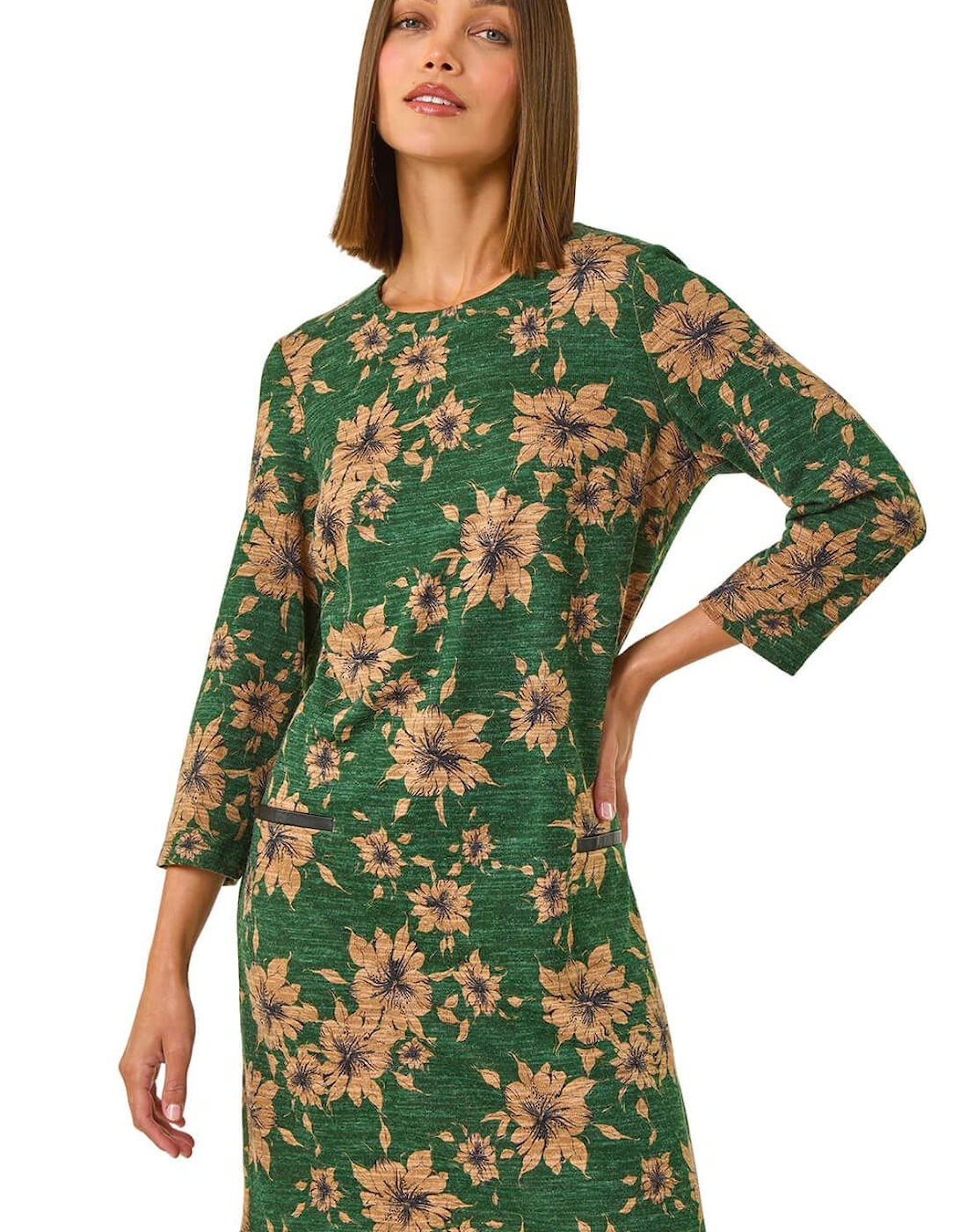 Floral Pocket Trim Stretch Shift Dress, 2 of 1
