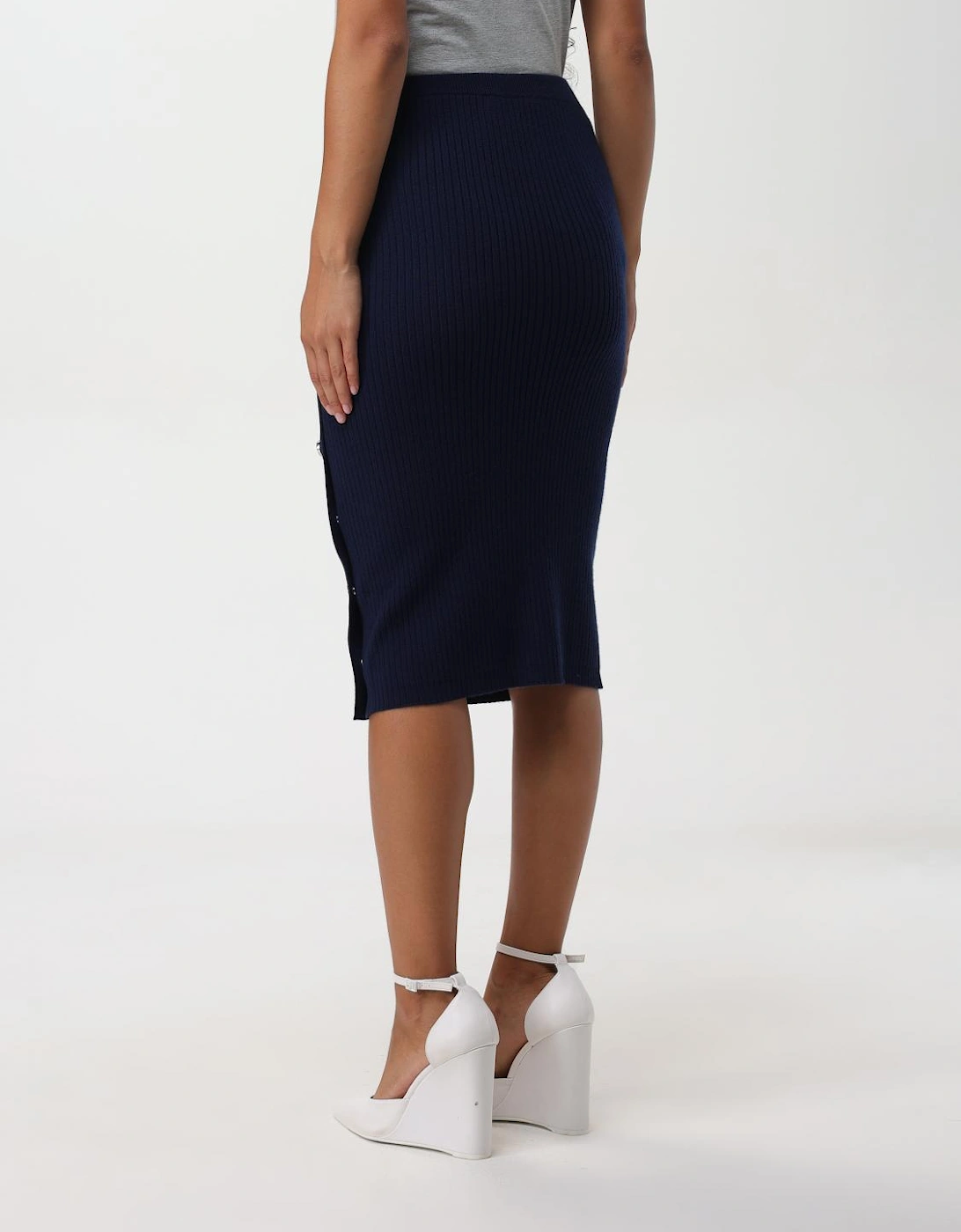 Knit Pencil Skirt Side Buttons