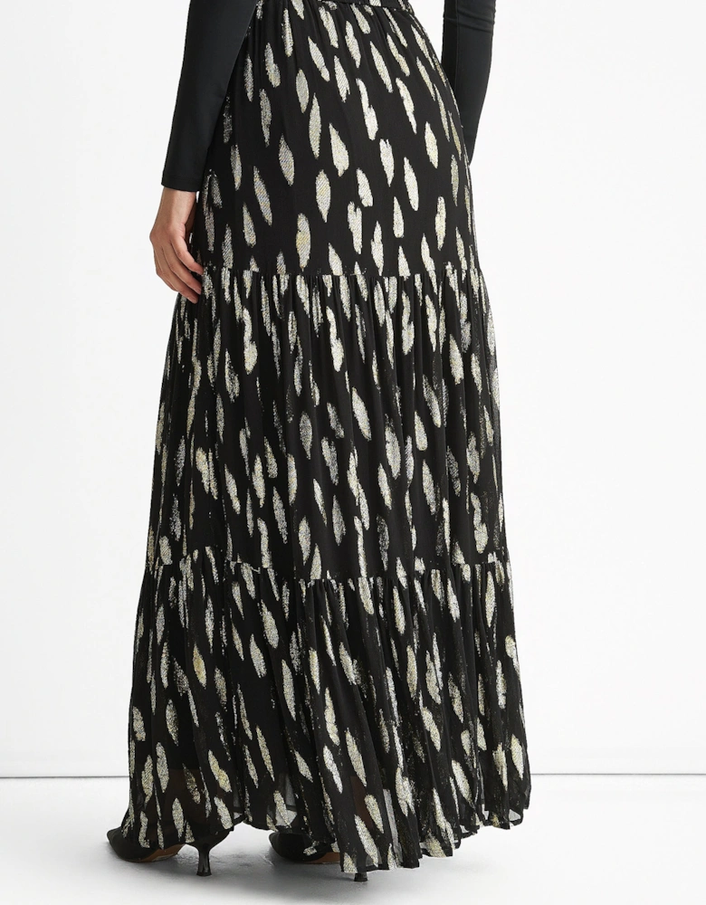 Black Clipped Jacquard Tiered Maxi Skirt