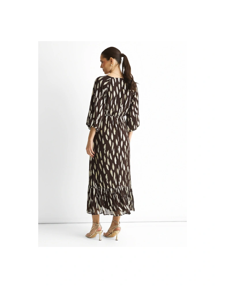 Chocolate Viscose Clipped Balloon Sleeve Maxi Dress