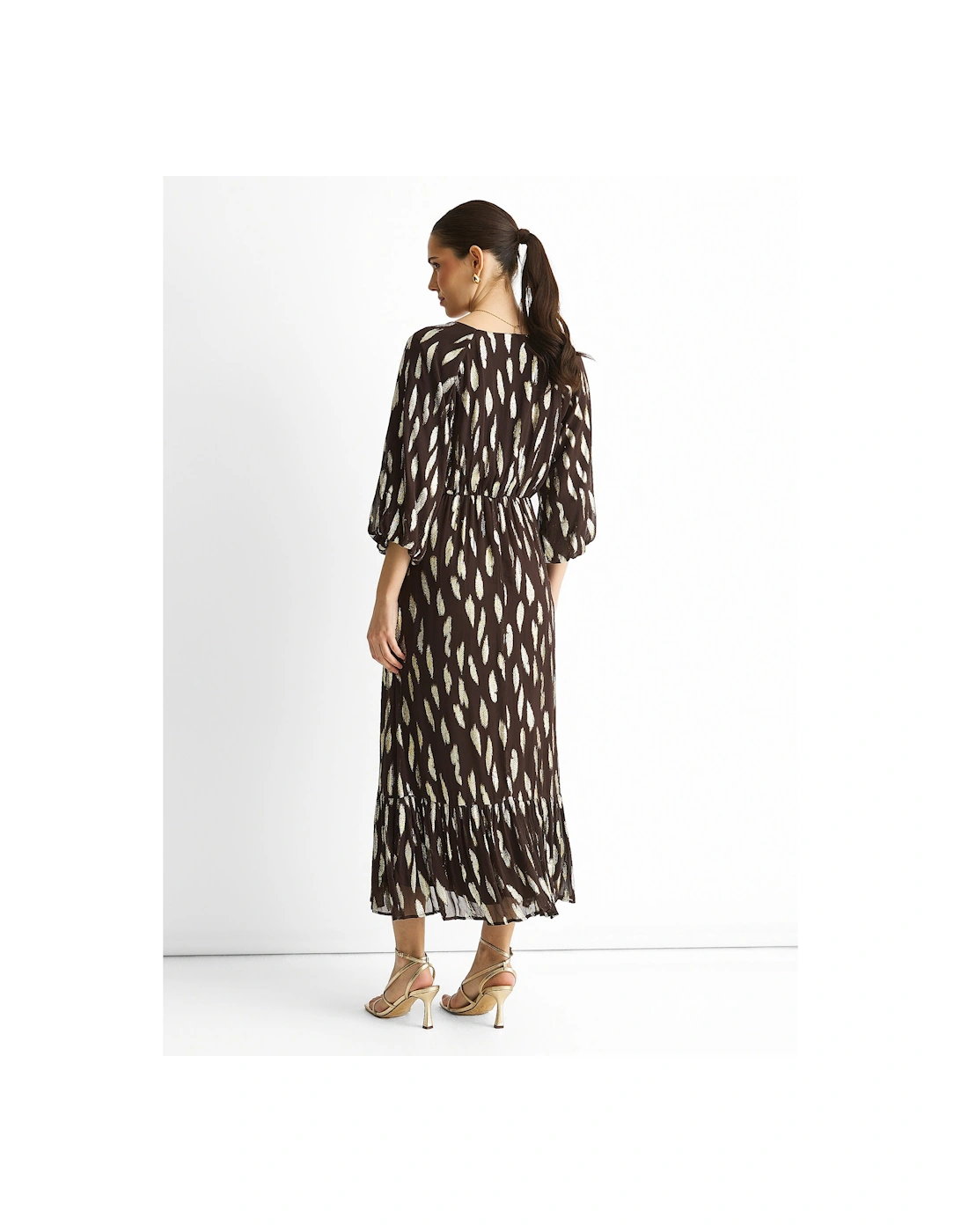 Chocolate Viscose Clipped Balloon Sleeve Maxi Dress