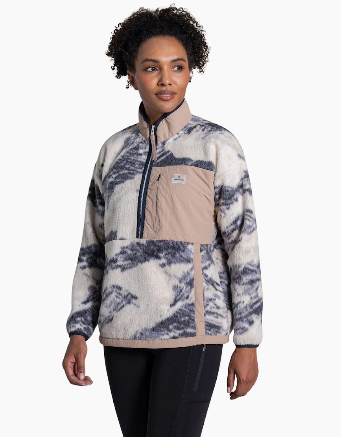 Craghoppers Women's Ecru Print Grange Relaxed Fit Half Zip Fleece - Size: 20