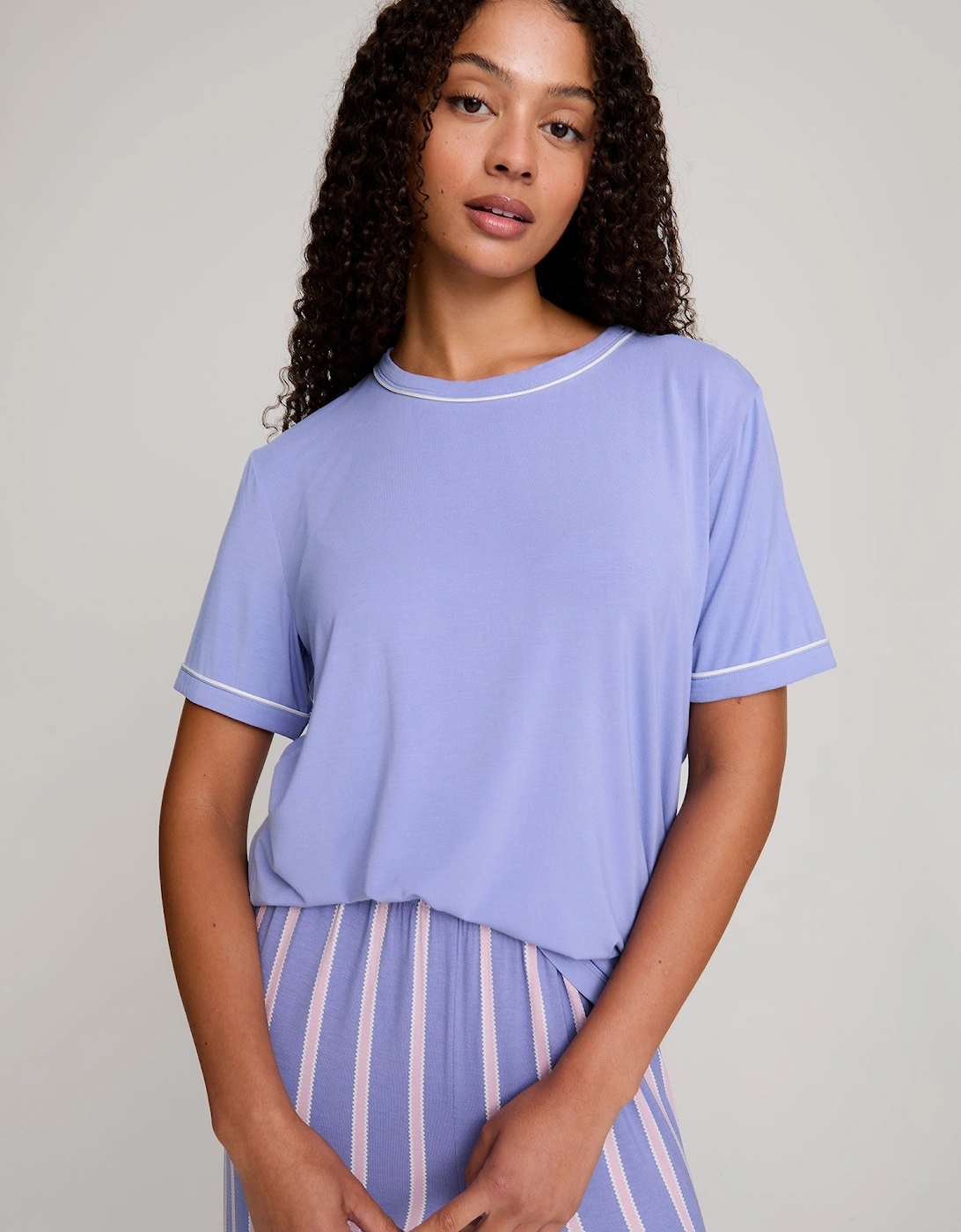 Bamboo Tee and Trouser Set in Heather Stripe