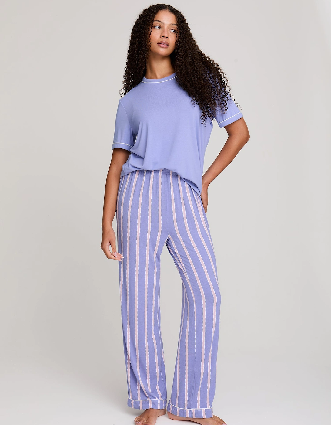 Bamboo Tee and Trouser Set in Heather Stripe