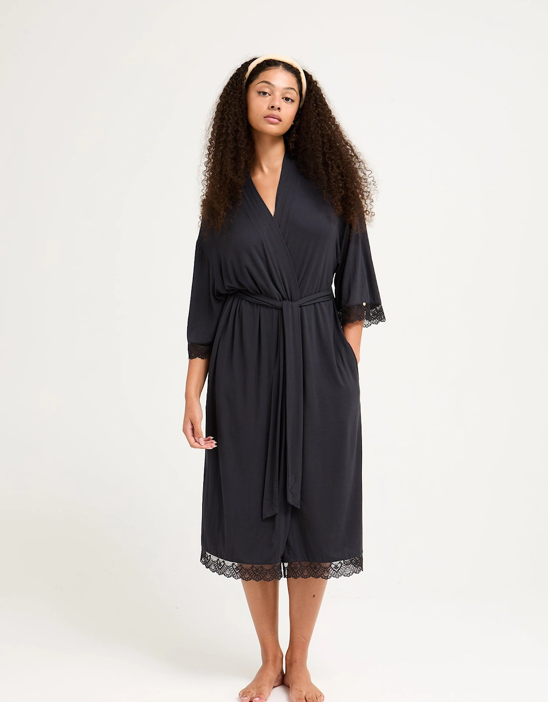 Bamboo Lace Kimono Robe in Raven, 6 of 5