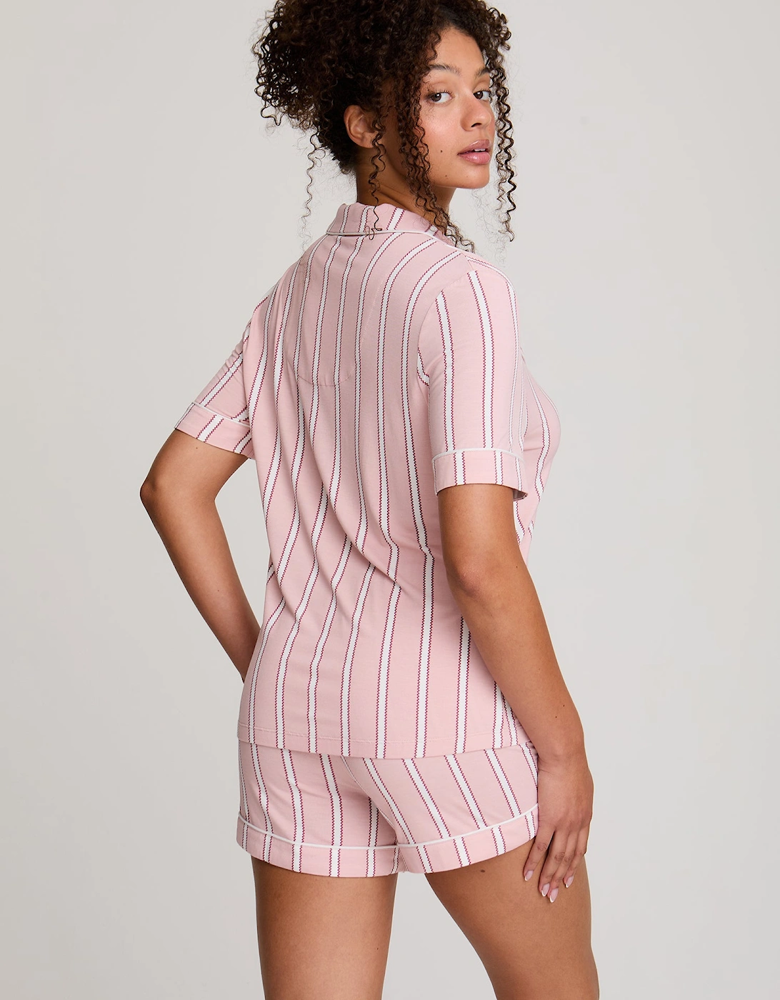 Bamboo Shirt Short Set in Blush Stripe