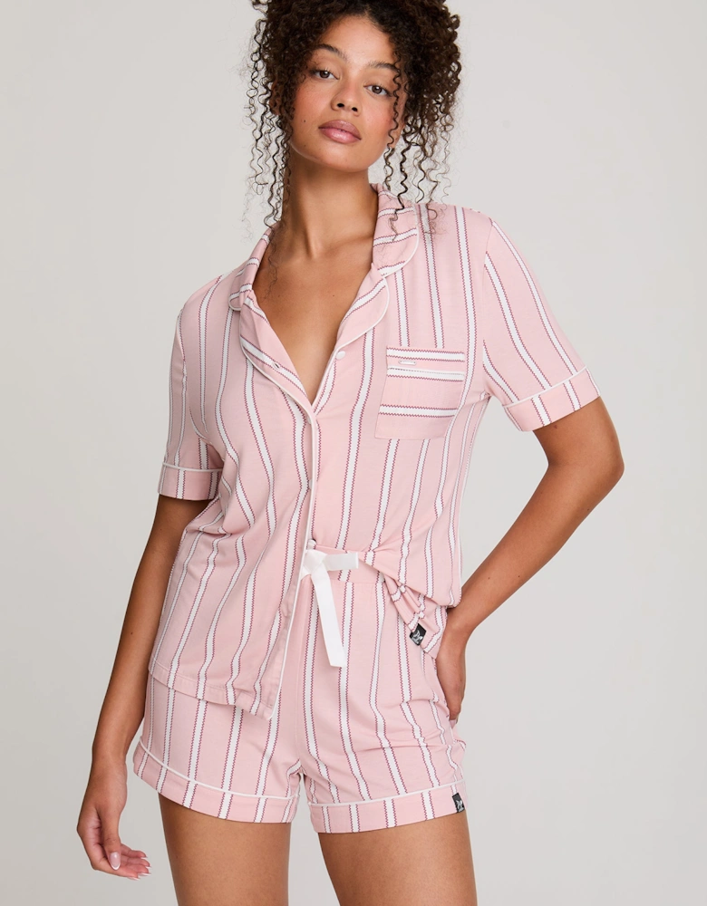 Bamboo Shirt Short Set in Blush Stripe
