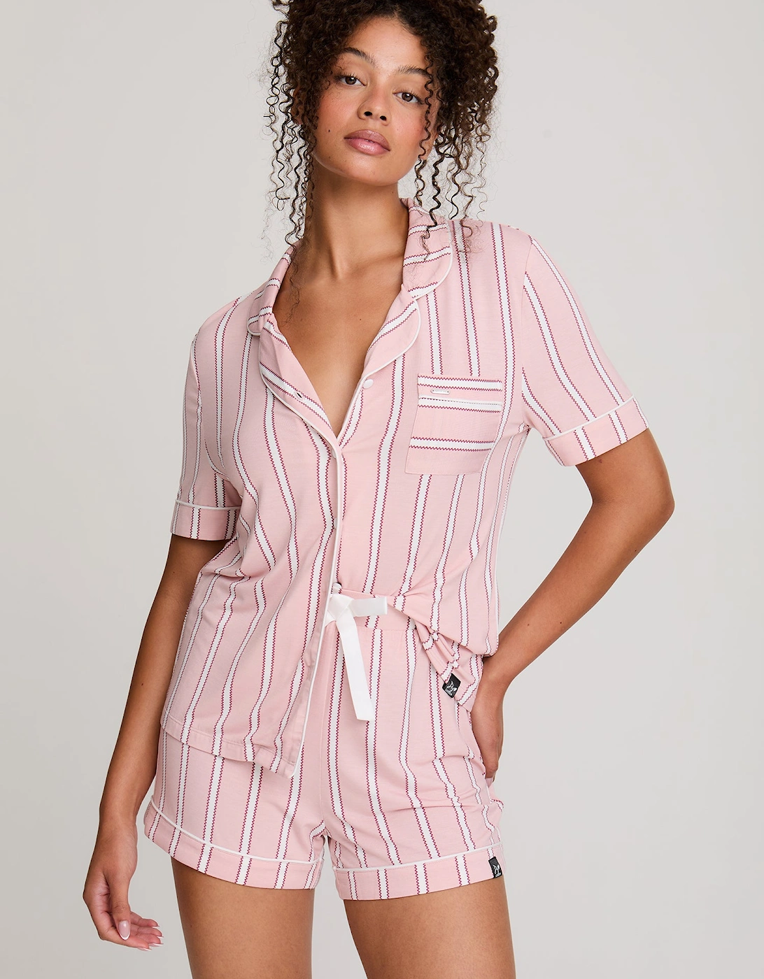 Bamboo Shirt Short Set in Blush Stripe, 4 of 3