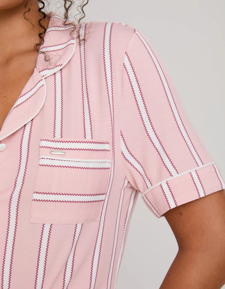 Bamboo Shirt Short Set in Blush Stripe