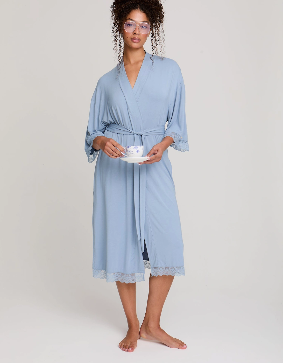 Bamboo Lace Kimono Robe in Blue Mist, 6 of 5