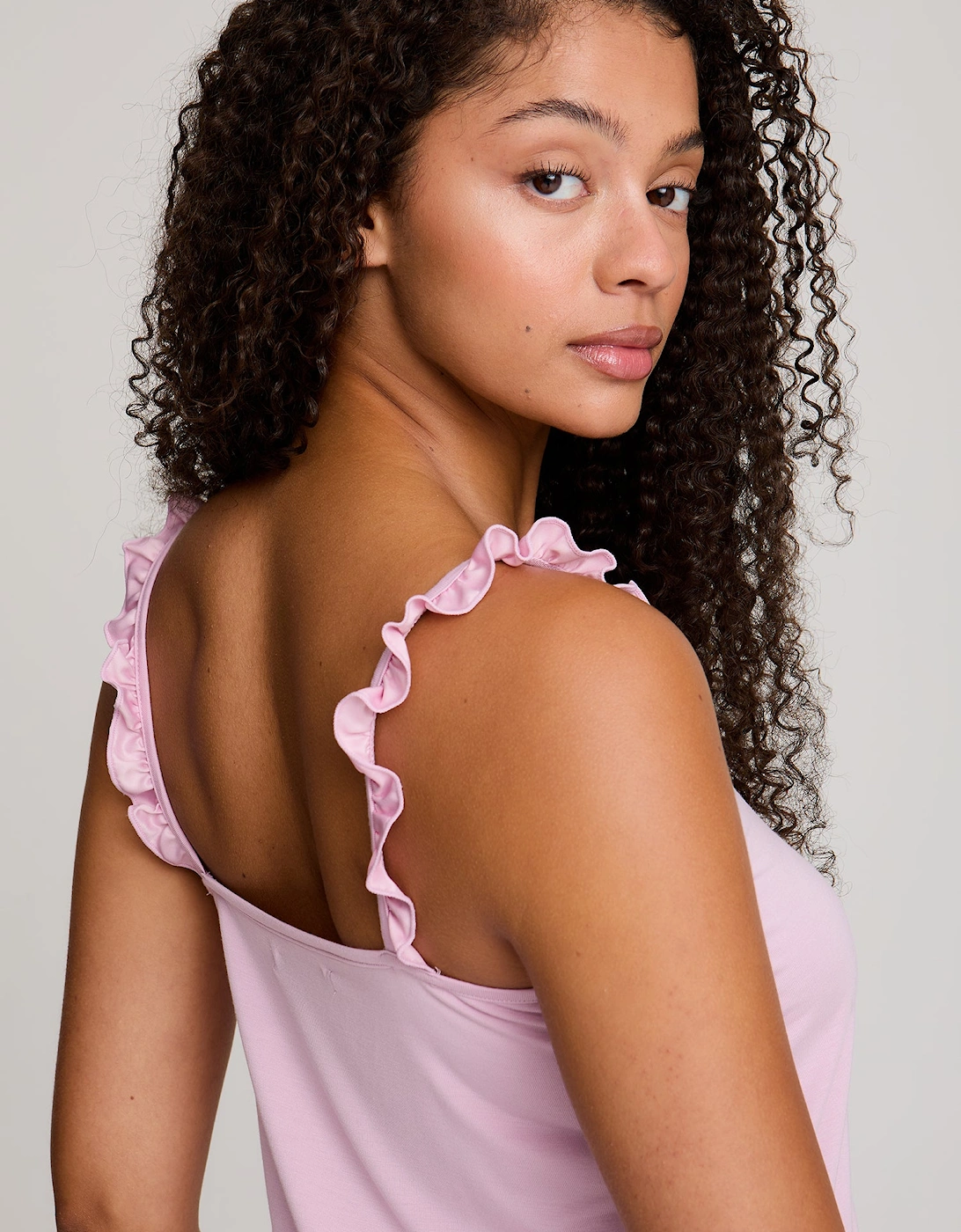 Bamboo Frill Cami Short Pyjama Set in Blush