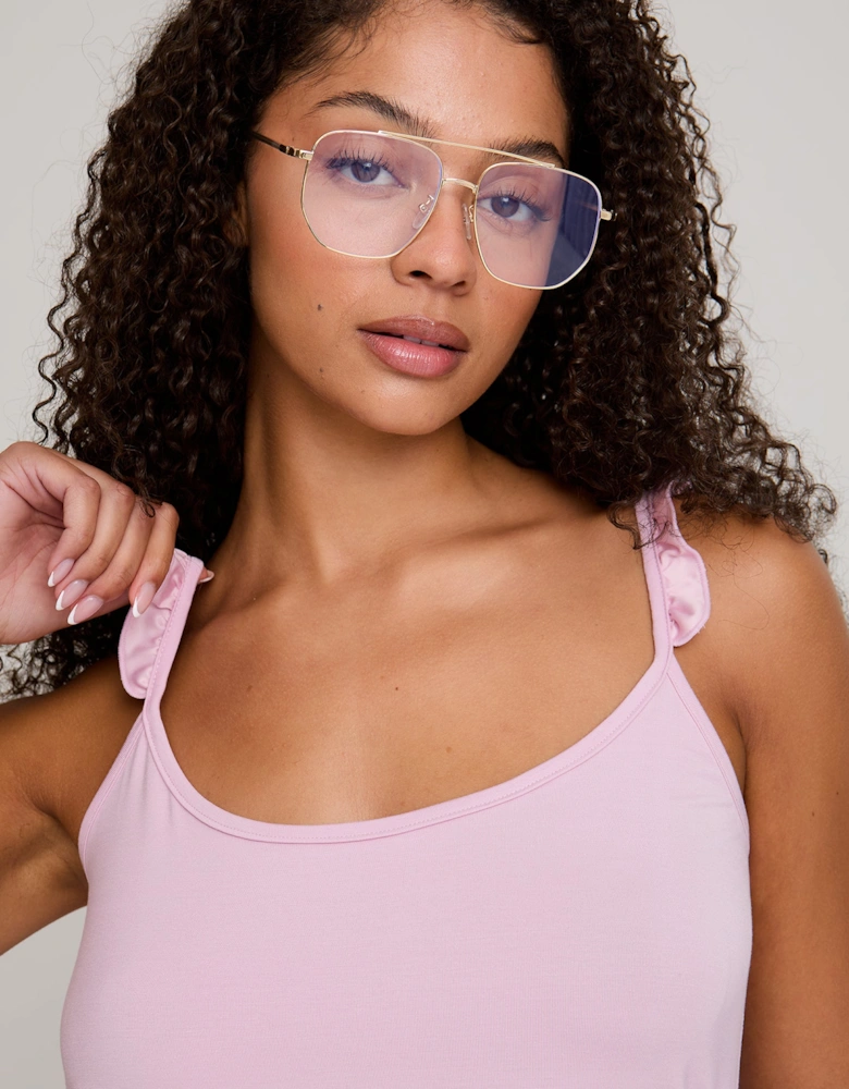 Bamboo Frill Cami Short Pyjama Set in Blush