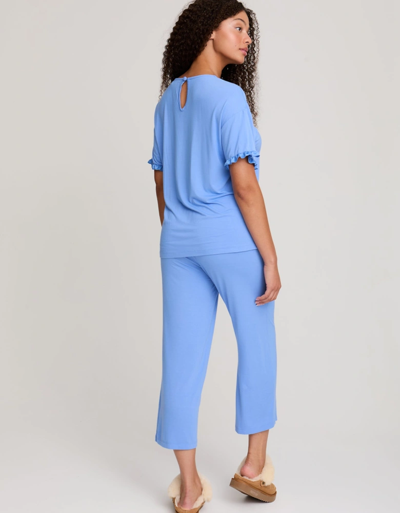 Bamboo Frill Tee Trouser Set in Cornflower Blue