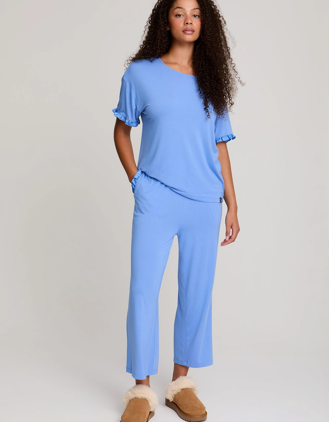 Bamboo Frill Tee Trouser Set in Cornflower Blue, 4 of 3