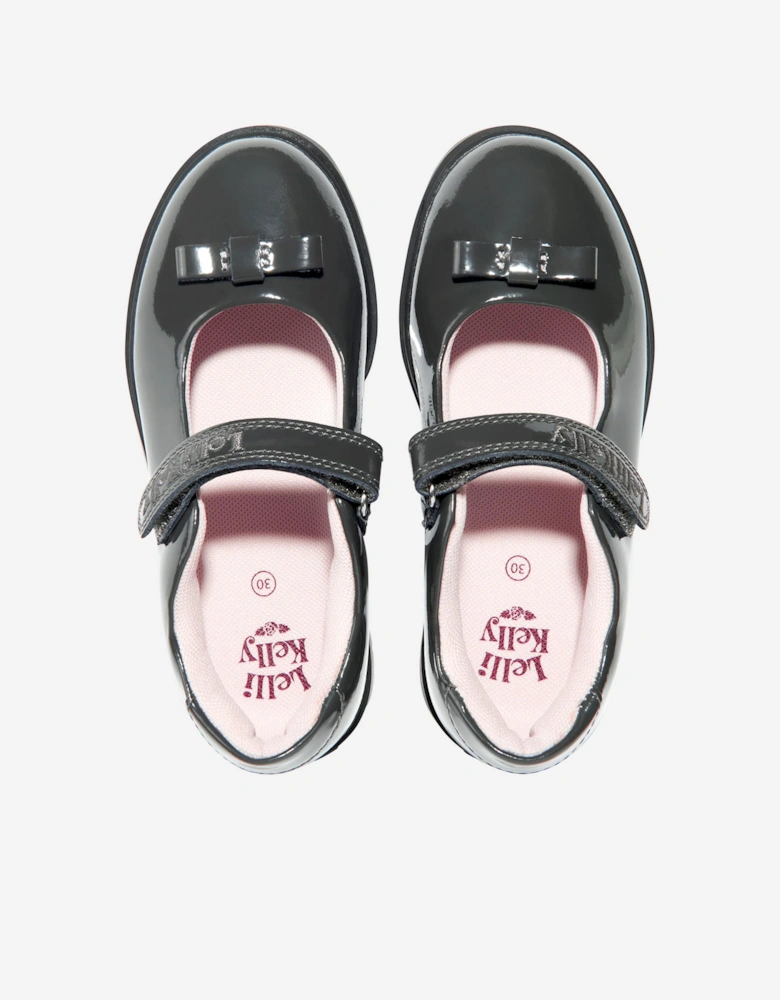 Girls Jolie Patent Bow School Shoes in Grey