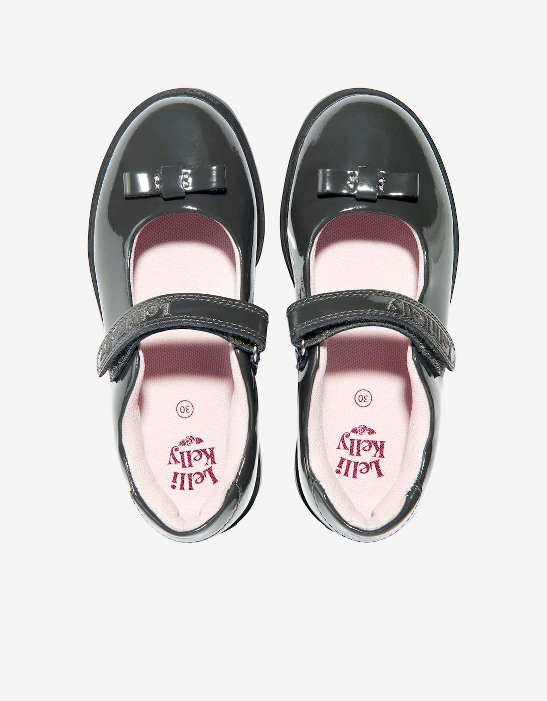 Girls Jolie Patent Bow School Shoes in Grey
