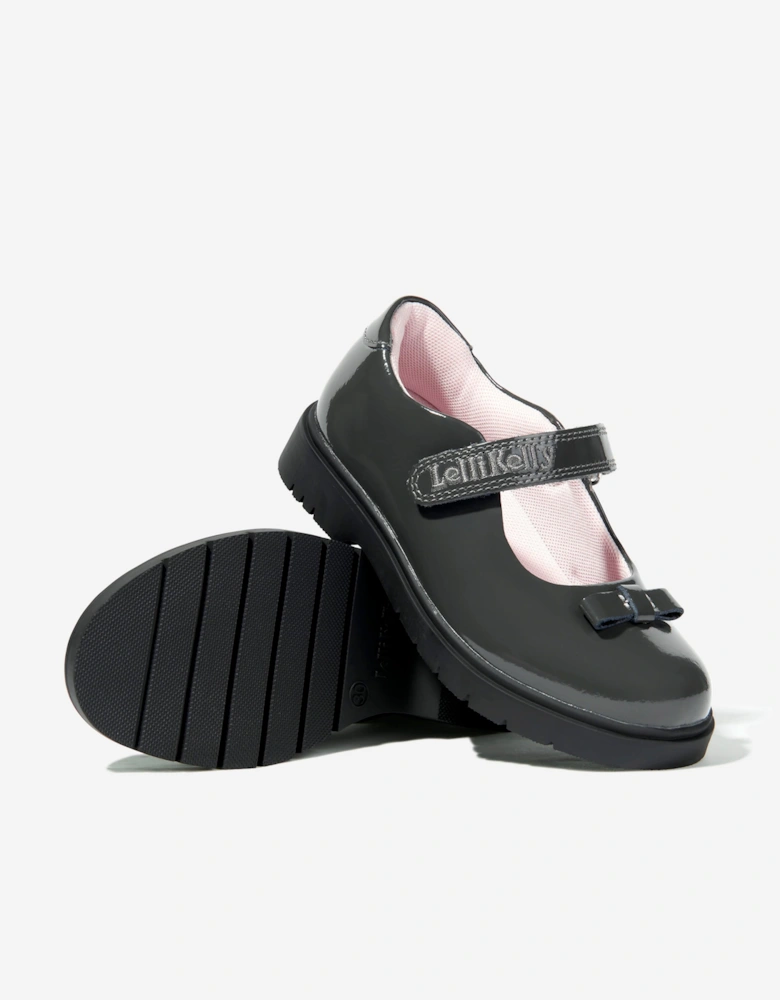 Girls Jolie Patent Bow School Shoes in Grey
