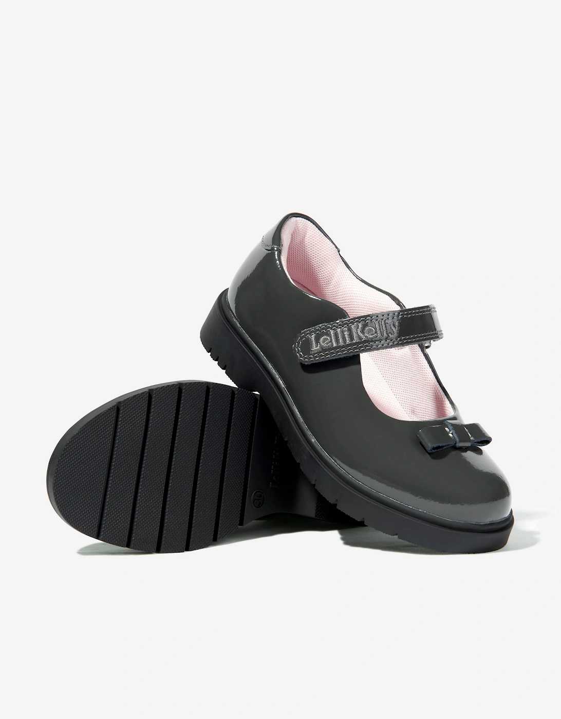 Girls Jolie Patent Bow School Shoes in Grey