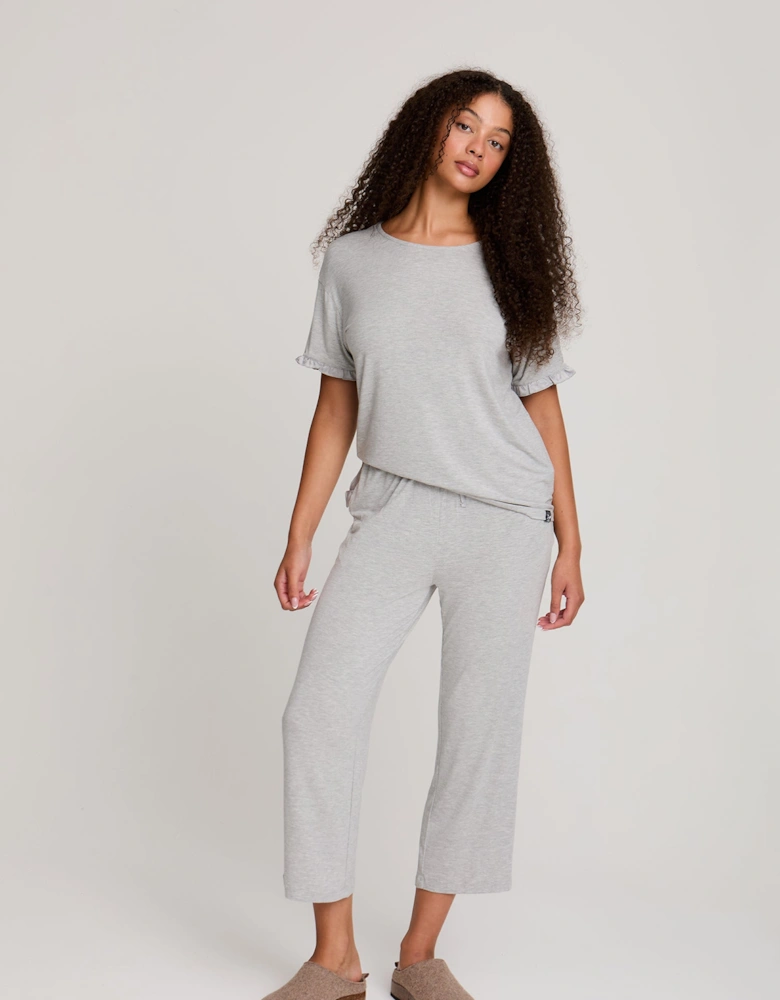 Bamboo Frill Tee Trouser Set in Grey Marl